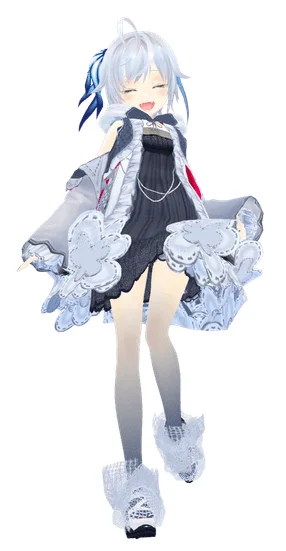 白い髪と青いアクセントを持つ、アニメスタイルの少女