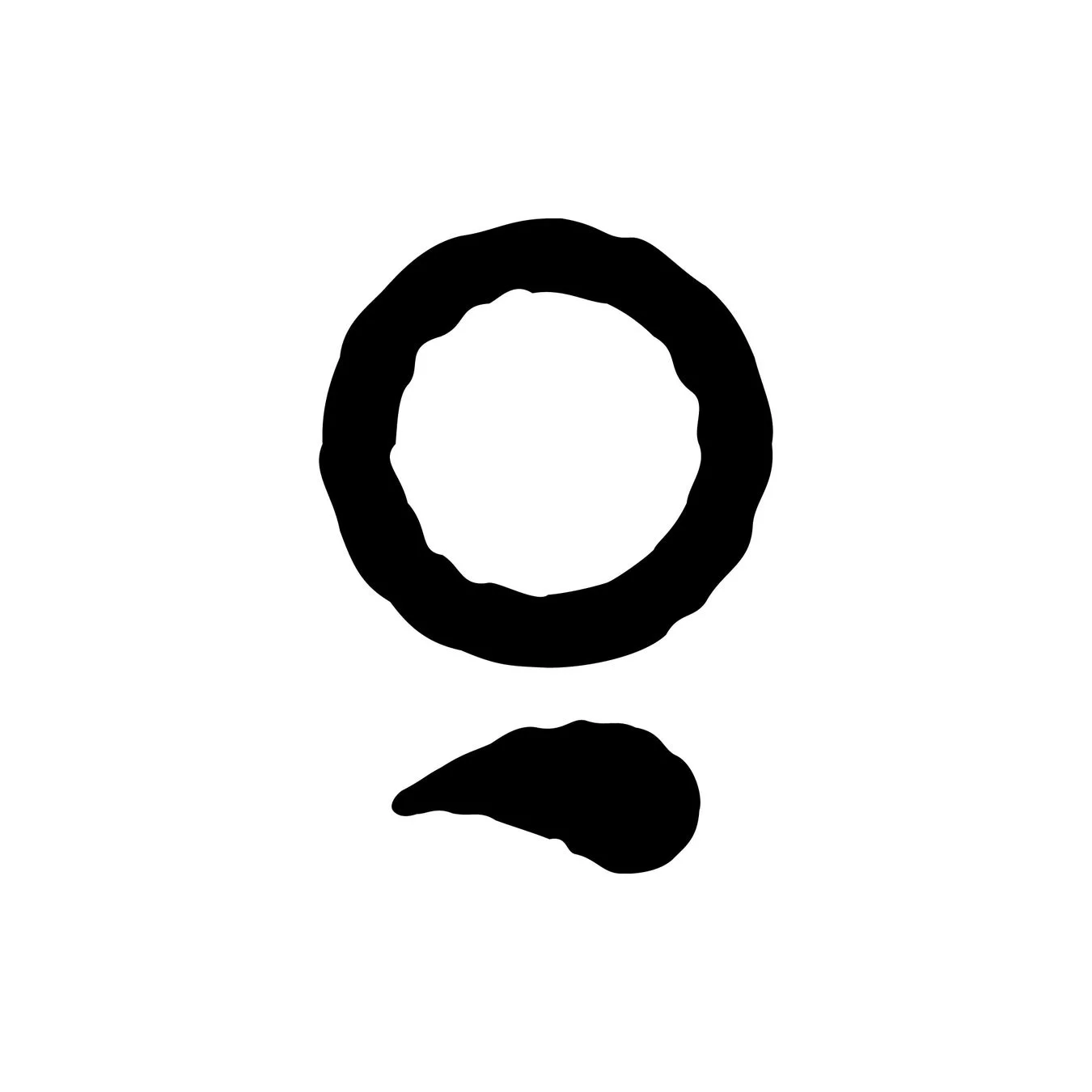 手書き風の黒い円と水滴のような形が描かれた抽象的な画像