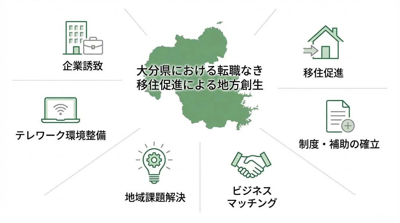 大分県における転職なき移住促進による地方創生の概要図