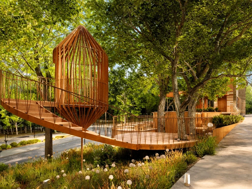 公園内の木造建築