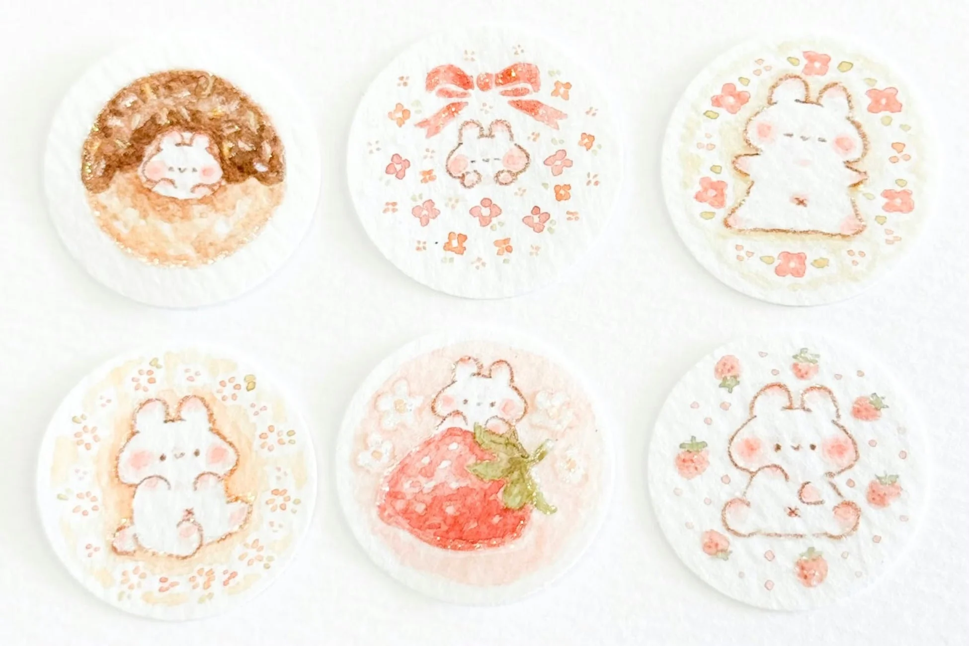 水彩画のようなタッチで描かれた6種類の可愛いウサギのイラスト