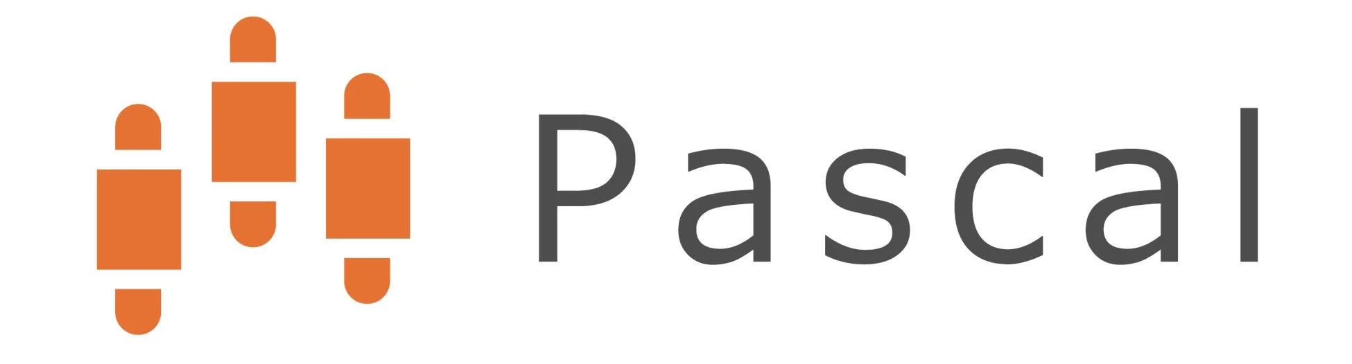 「Pascal」という文字と、縦長のブロックを組み合わせたような抽象的なオレンジ色の図形が描かれたロゴマーク