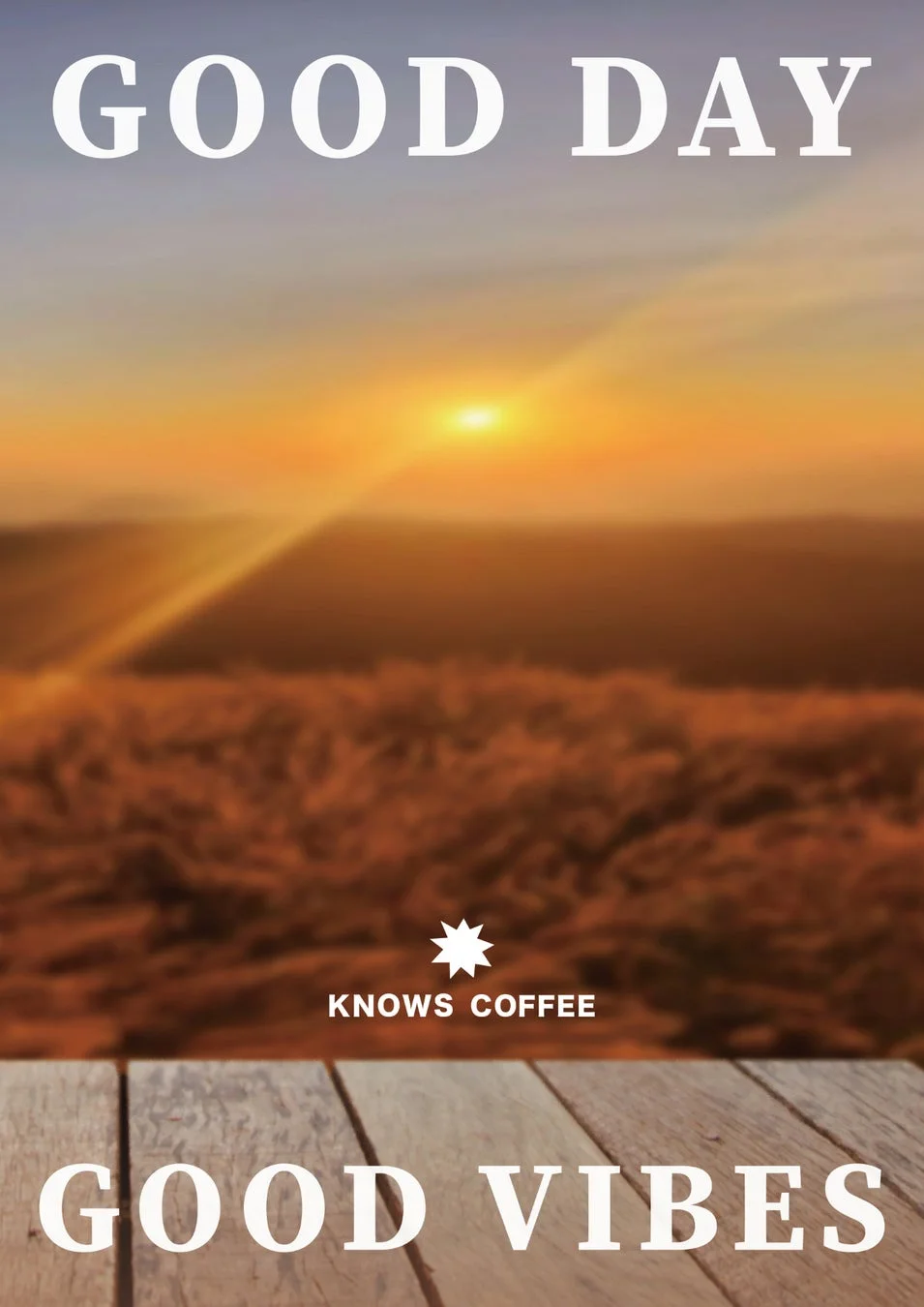 KNOWS COFFEEロゴとサンセットイメージ