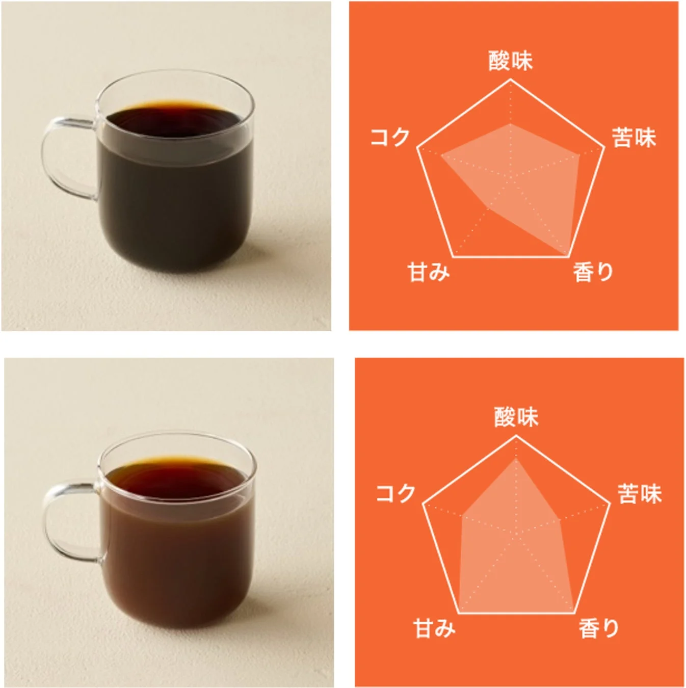 コーヒーの味覚比較レーダーチャート