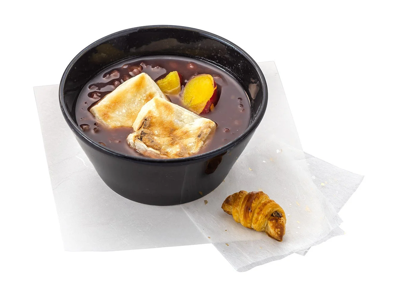 お餅と芋甘露入 ぜんざい〜塩昆布のミニミニクロワッサン添え〜