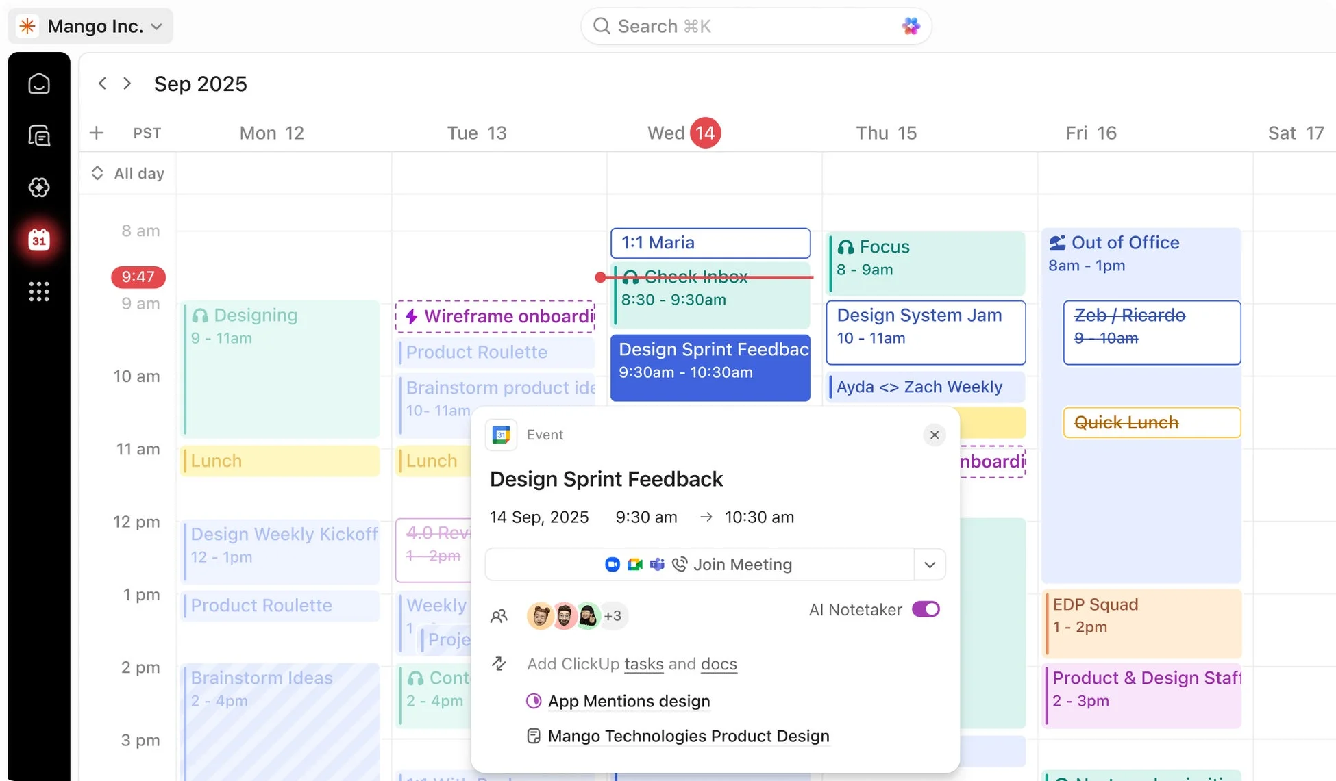 ClickUpスケジュール管理画面