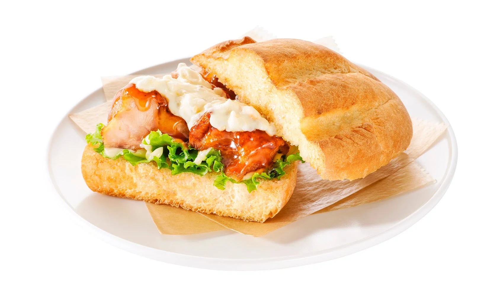 サンドイッチ、パン、チキンサンド、照り焼きチキン、タルタルソース、レタス、軽食、料理、食べ物、洋食