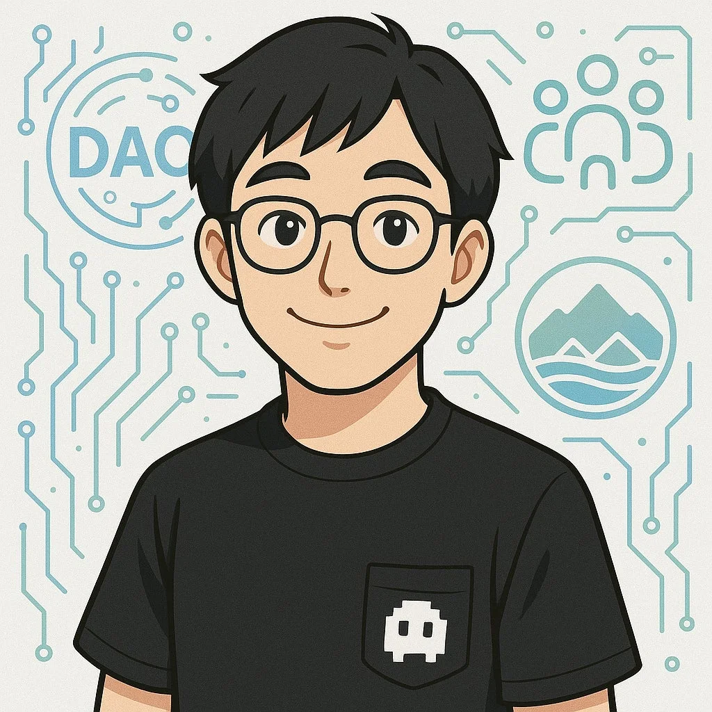 人物、男性、アバター、イラスト、テクノロジー、DAO、コミュニティ、自然、ゲーム、眼鏡、笑顔、デジタルアート