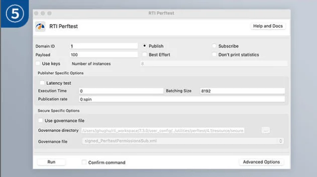 RTI Perftestの画面
