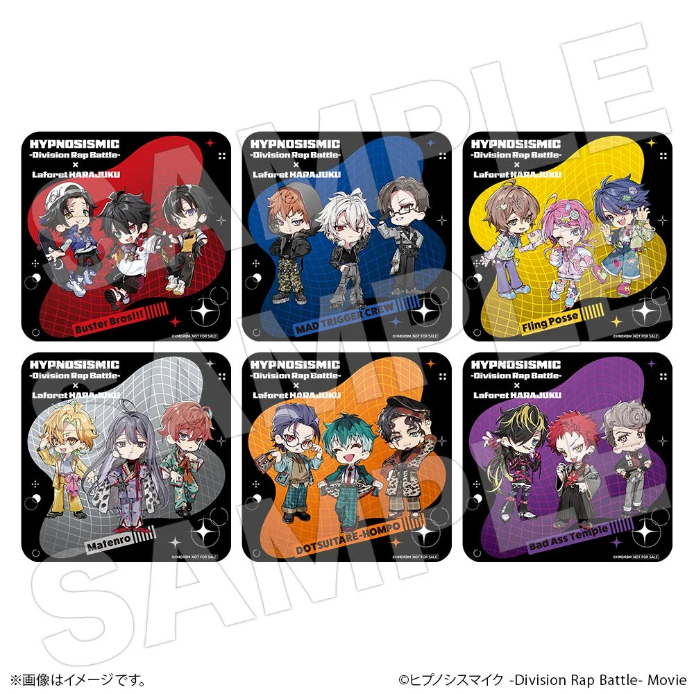 ヒプノシスマイク -Division Rap Battle-とラフォーレ原宿のコラボグッズ、ちびキャラが描かれたスクエア型アイテム