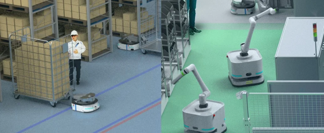 倉庫、ロボット、AGV、協働ロボット、自動化、物流、工場、作業員、スマートファクトリー、産業用ロボット、搬送、荷物、パレット、棚