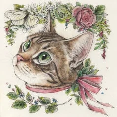 花リースと猫イラスト
