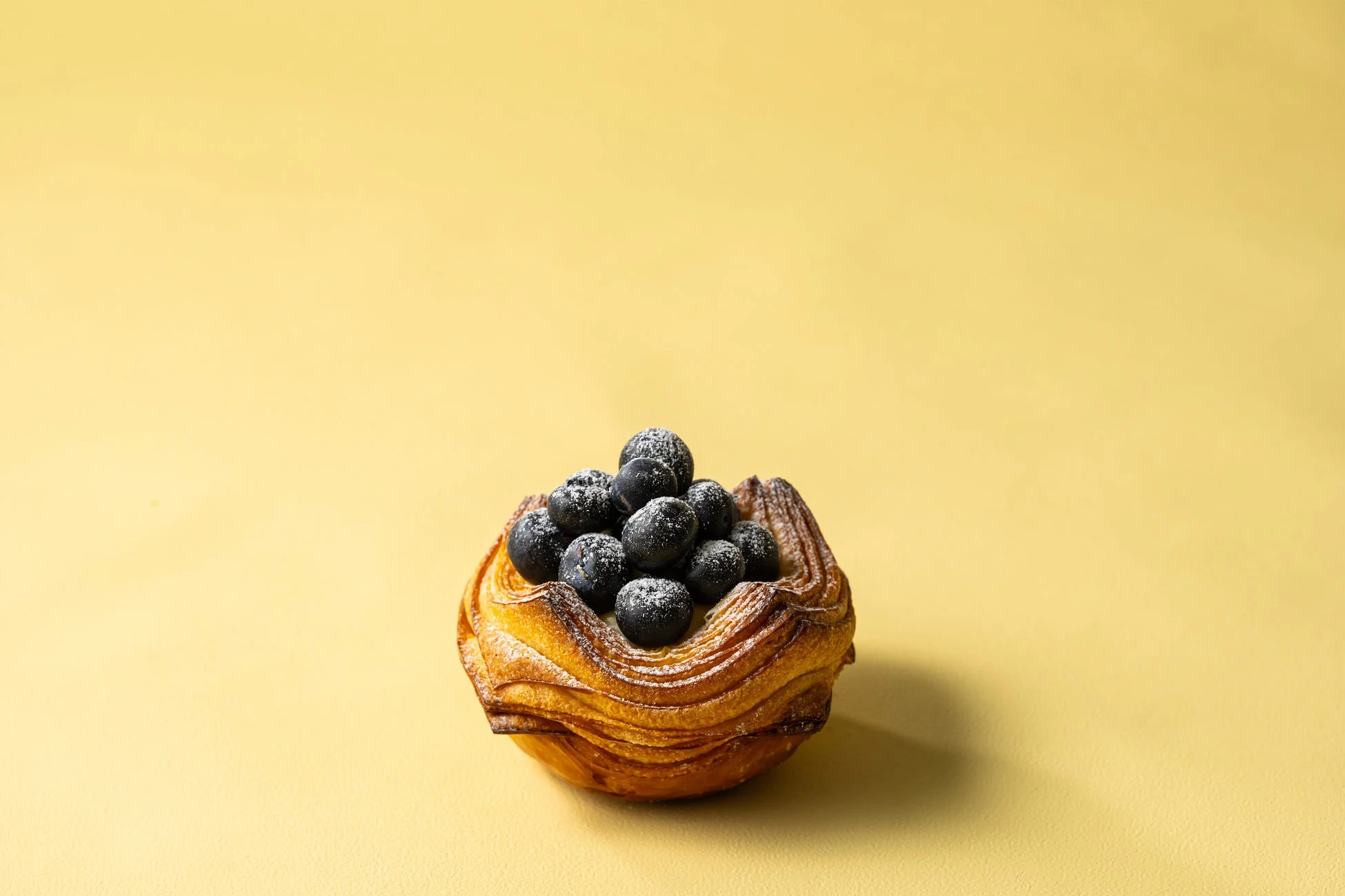 ブルーベリーと粉砂糖がたっぷり乗ったデニッシュ