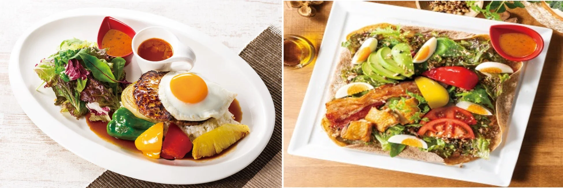 ロコモコとラップサンドの料理