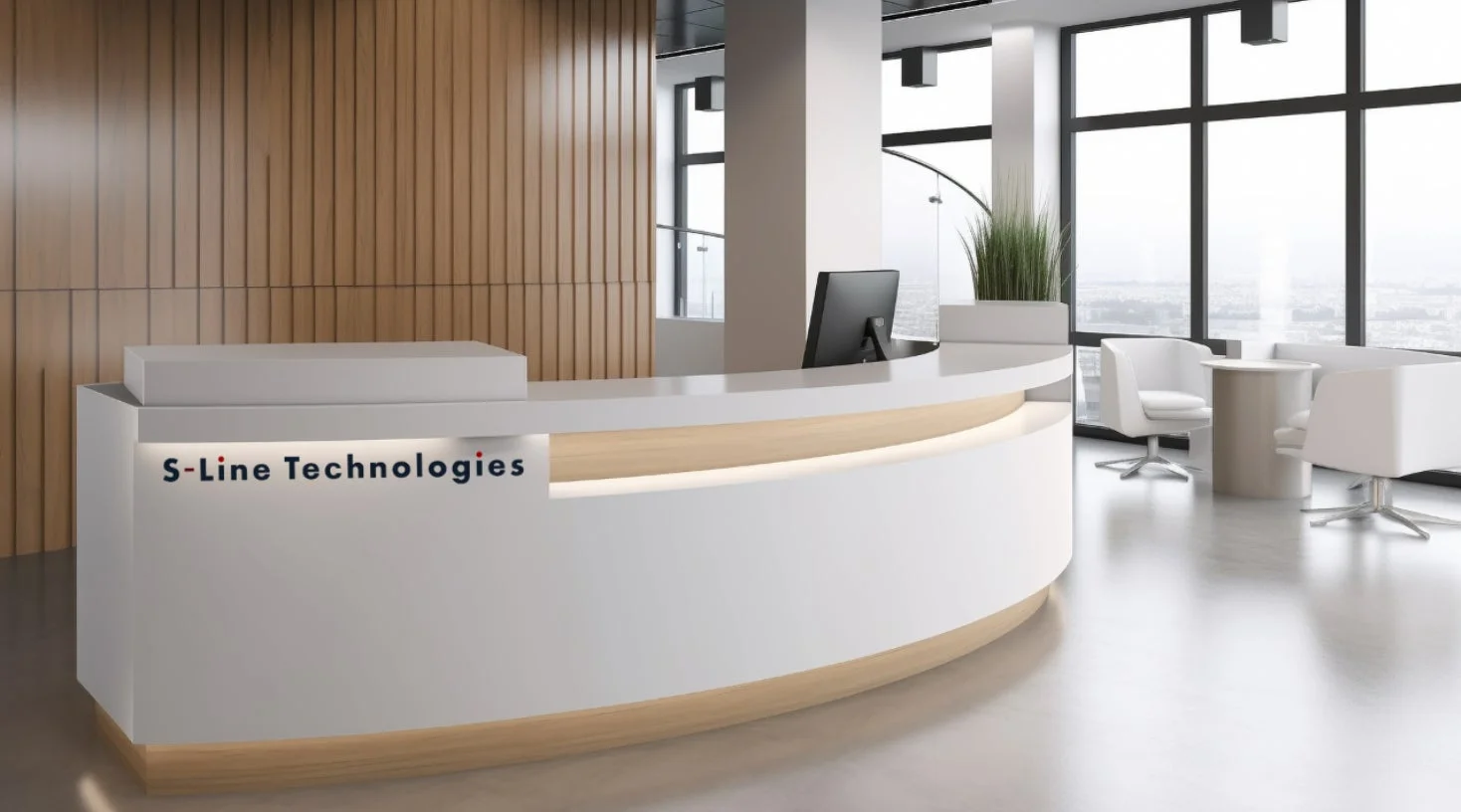 モダンでスタイリッシュなオフィス受付エリアです。