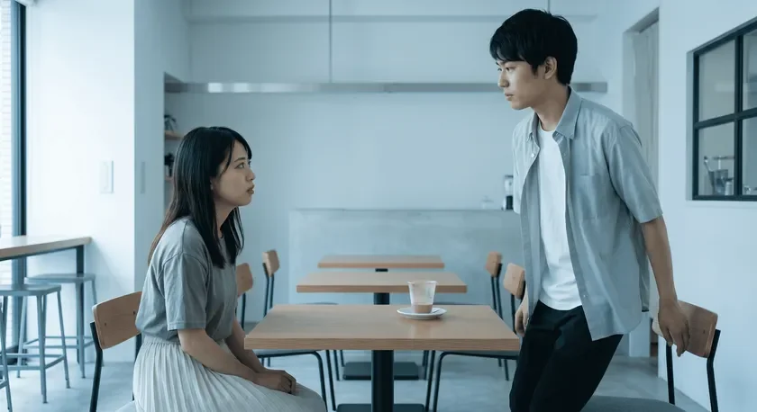 カフェで真剣な男女
