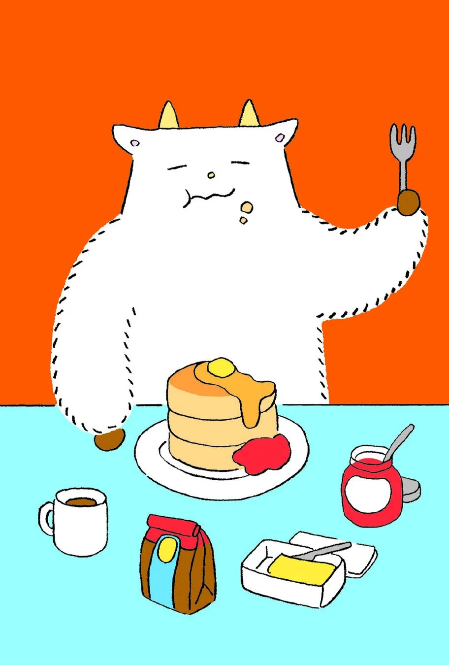 パンケーキを食べるゴートくんのポストカード