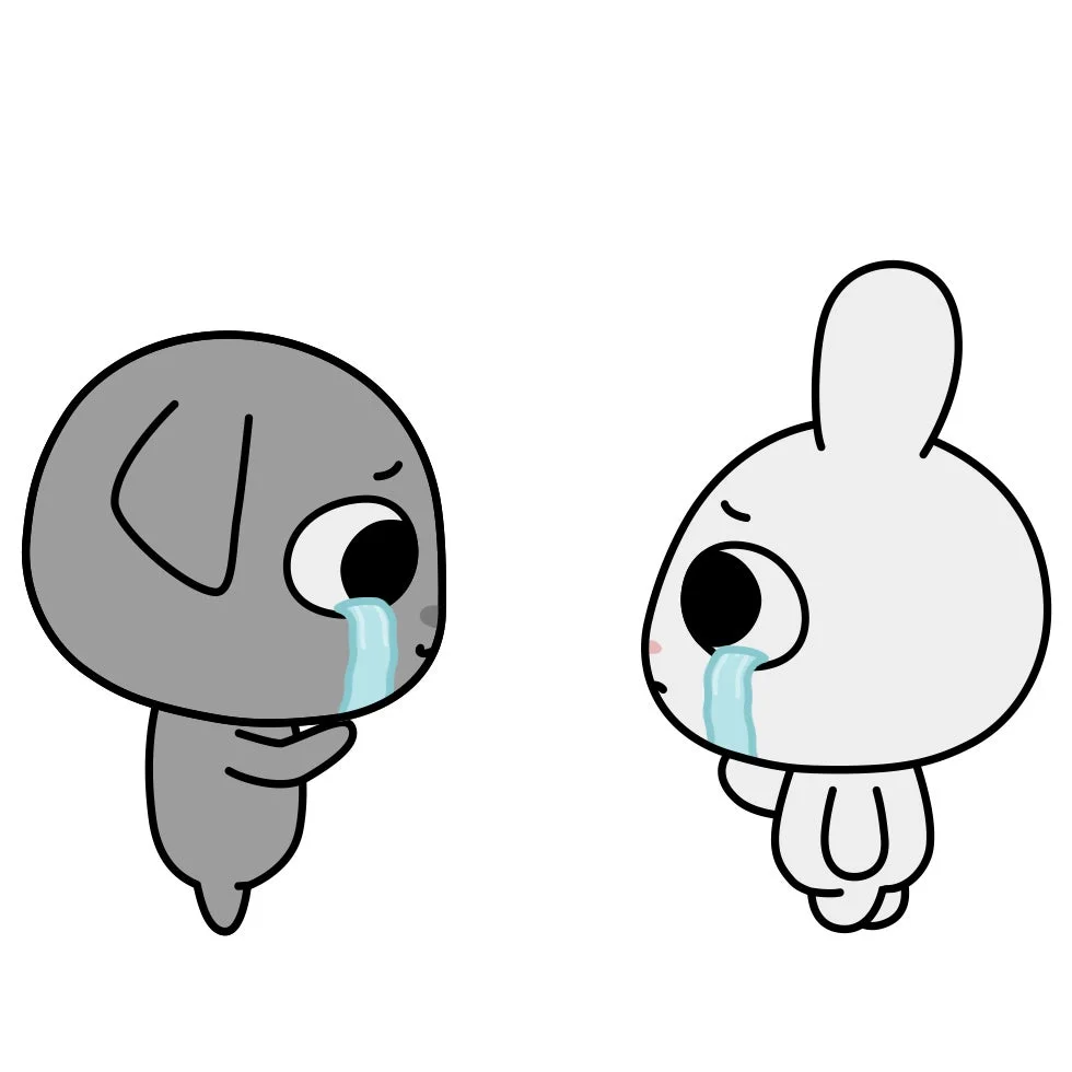 涙を流すカムンとアントのイラスト