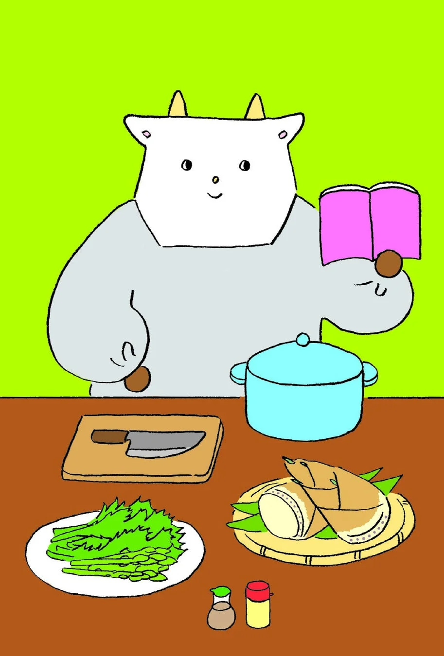 料理をするゴートくんのポストカード