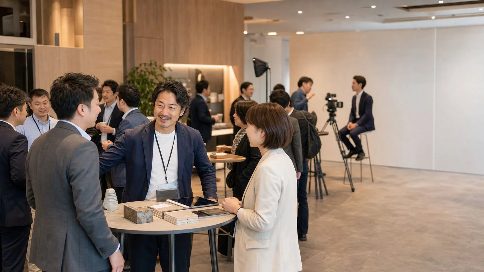 ビジネスイベントや交流会で人々が会話を交わしている様子