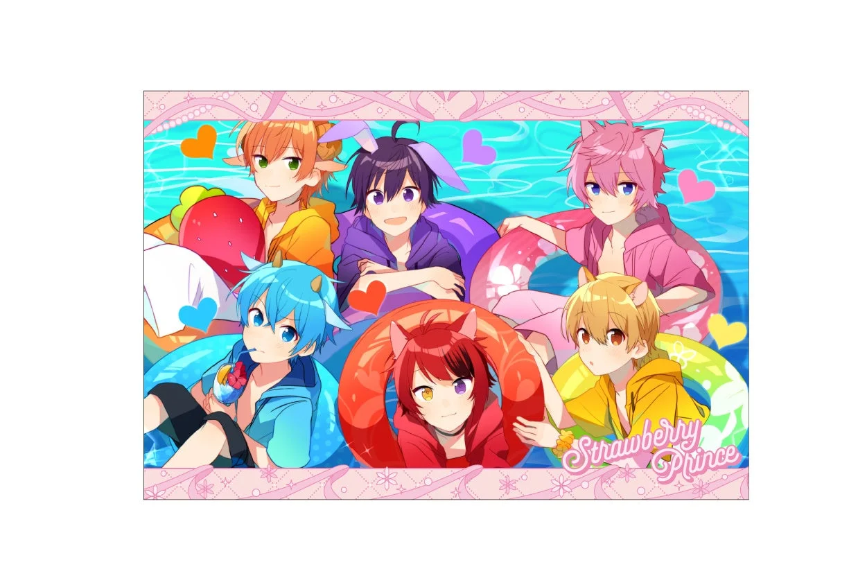 プールで遊ぶすとぷりメンバーのイラストが描かれたポストカード