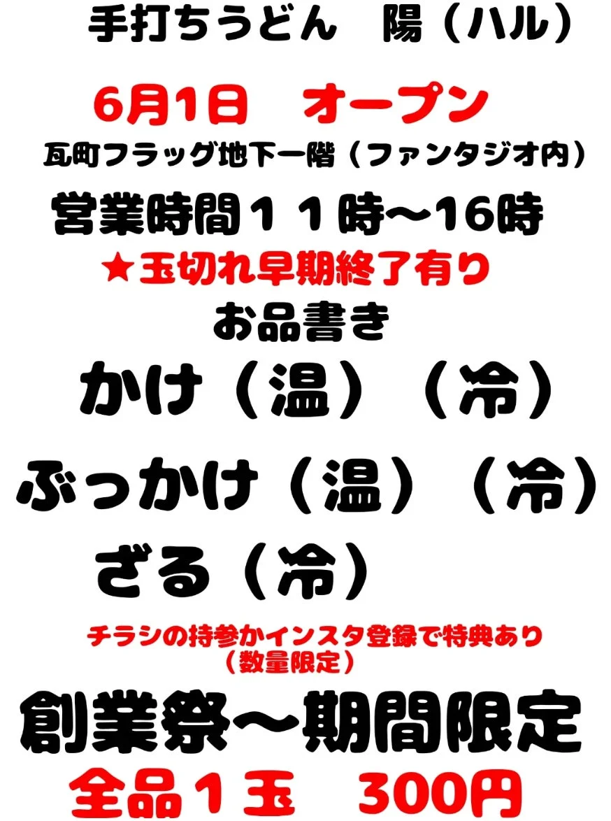 手打ちうどん陽（ハル）のチラシ