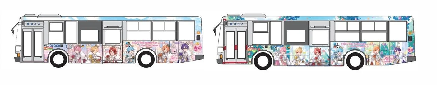すとぷりメンバーがラッピングされた東急バス2種類