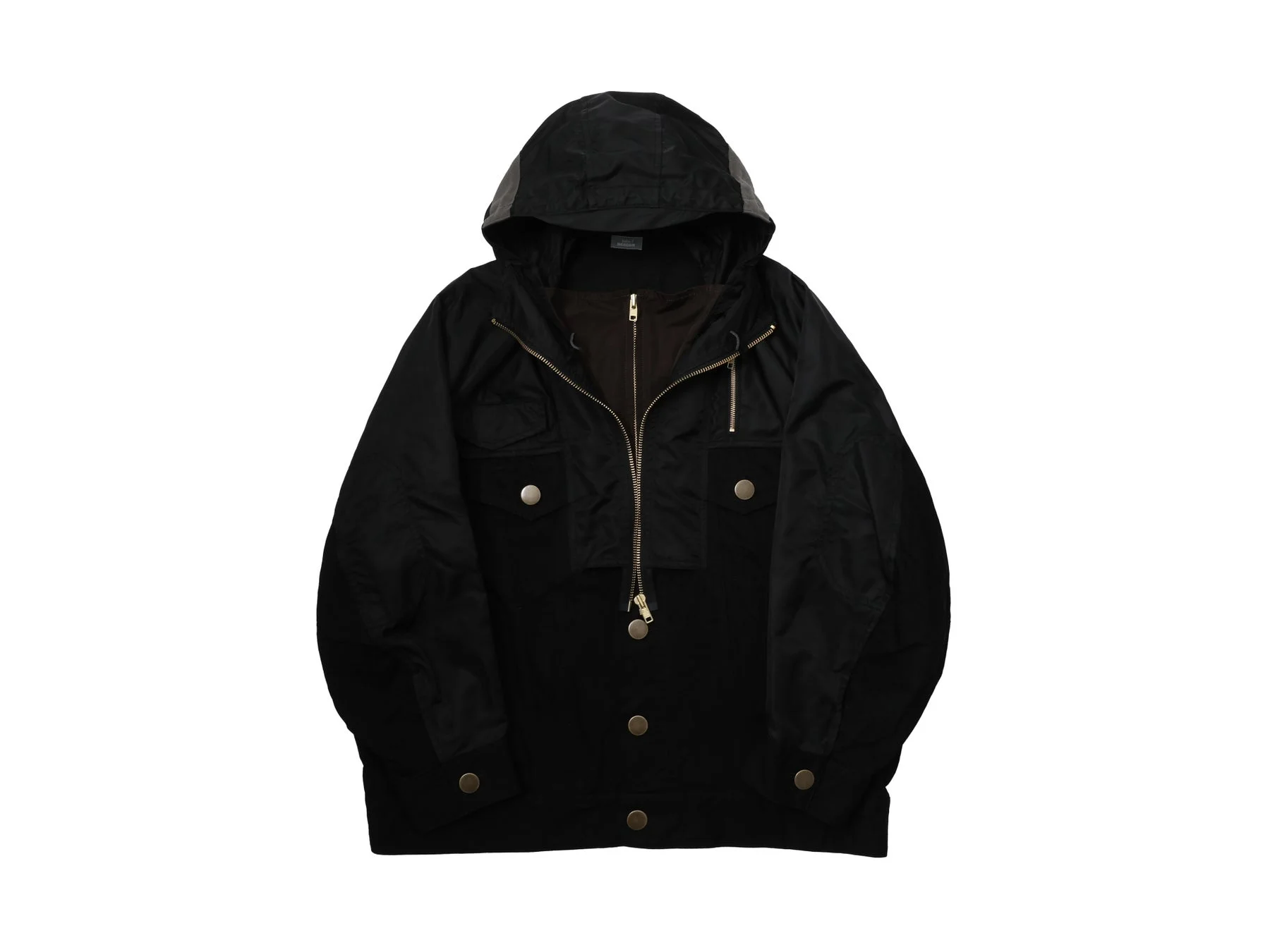 黒色のLayered Docking Hood Blouson