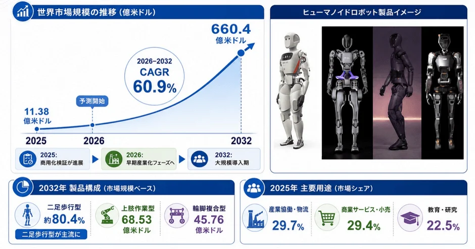 ヒューマノイドロボットの世界市場規模の推移と予測