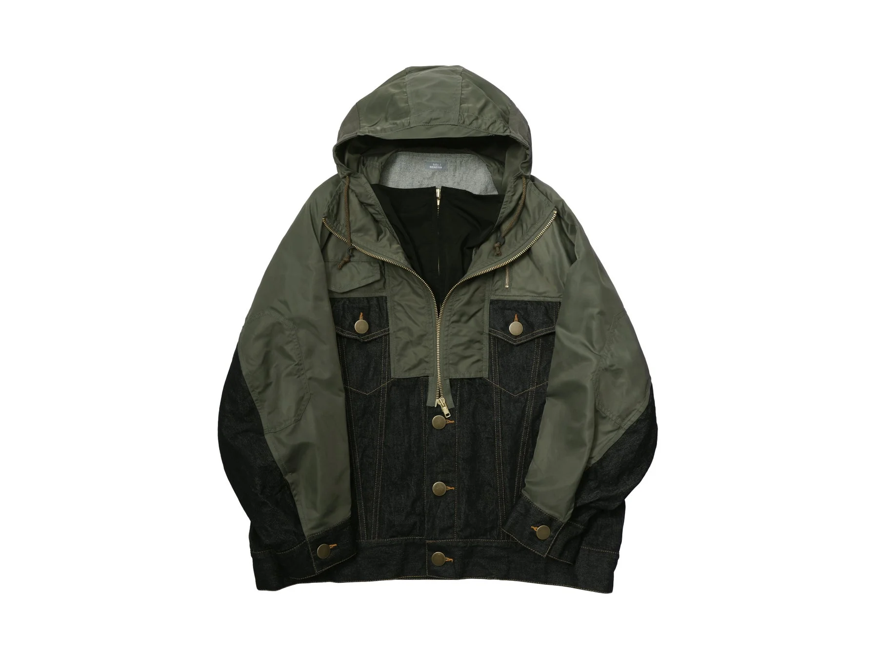 カーキ色のLayered Docking Hood Blouson
