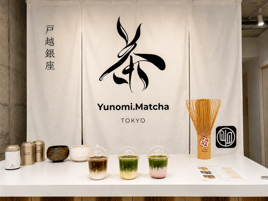 Yunomi.Matchaの店内ディスプレイ