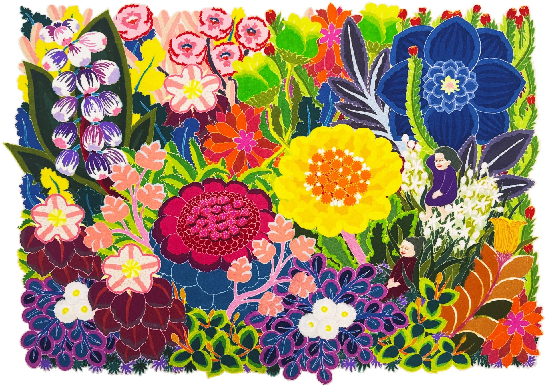 鮮やかな花々が咲き乱れる幻想的な庭の絵画