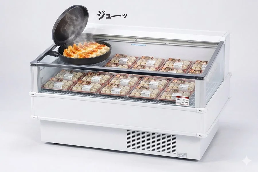 できたて餃子の食品サンプルと什器