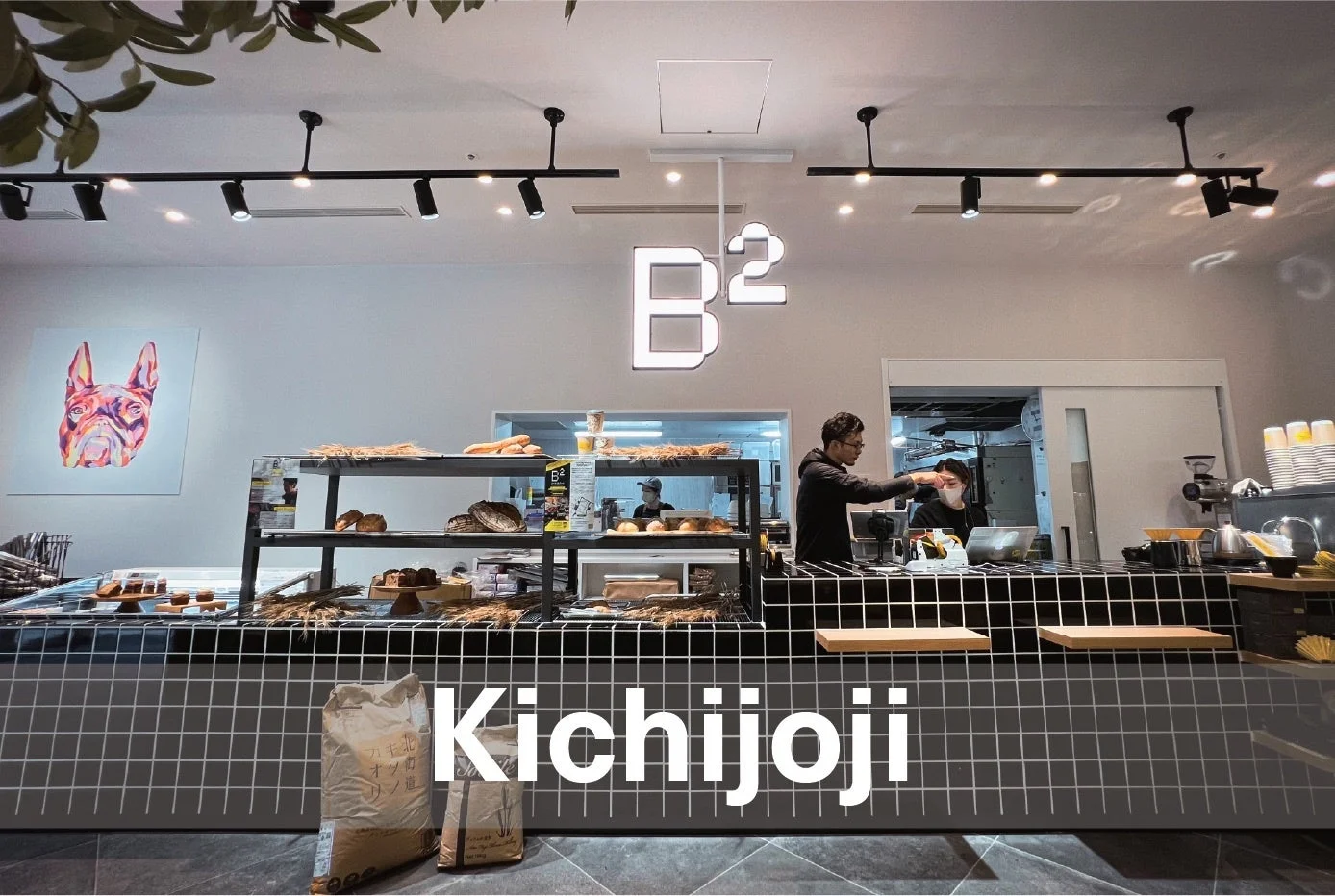 パン屋、カフェ、ベーカリー、吉祥寺、店内、モダン、パン、ペストリー、スタッフ、食品、ディスプレイ、犬のイラスト、B2