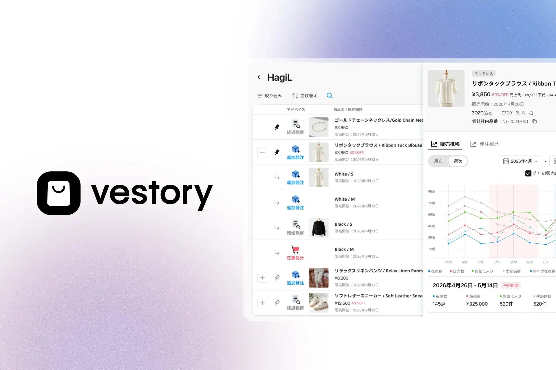Vestory(ベストリー)の管理画面イメージ