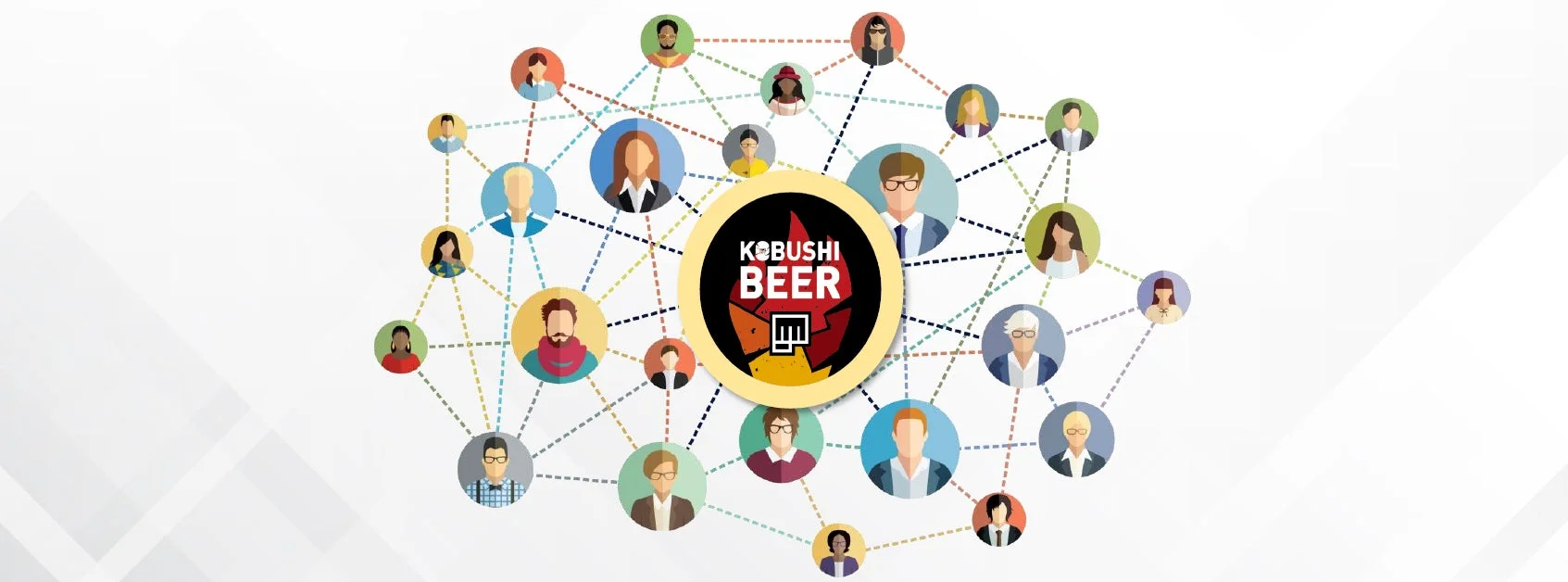 ソーシャルネットワークのイメージとKOBUSHI BEERロゴ