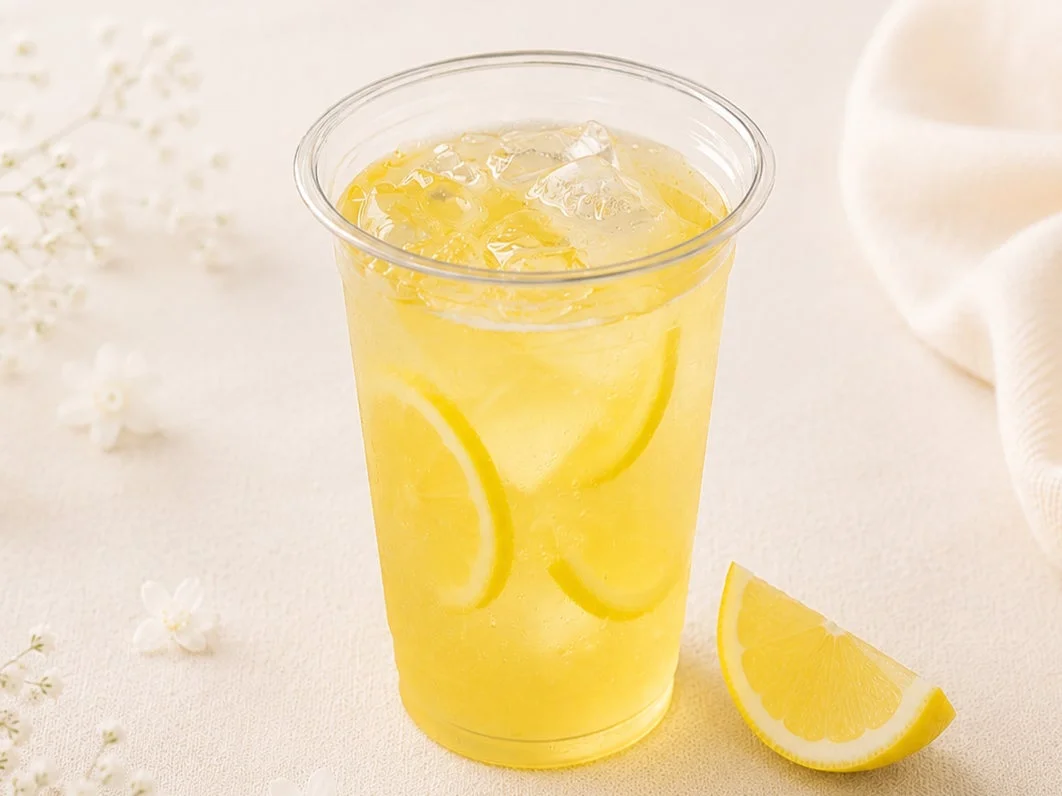 レモン、レモネード、ドリンク、飲み物、冷たい、氷、夏、爽やか、シトラス、透明カップ、花