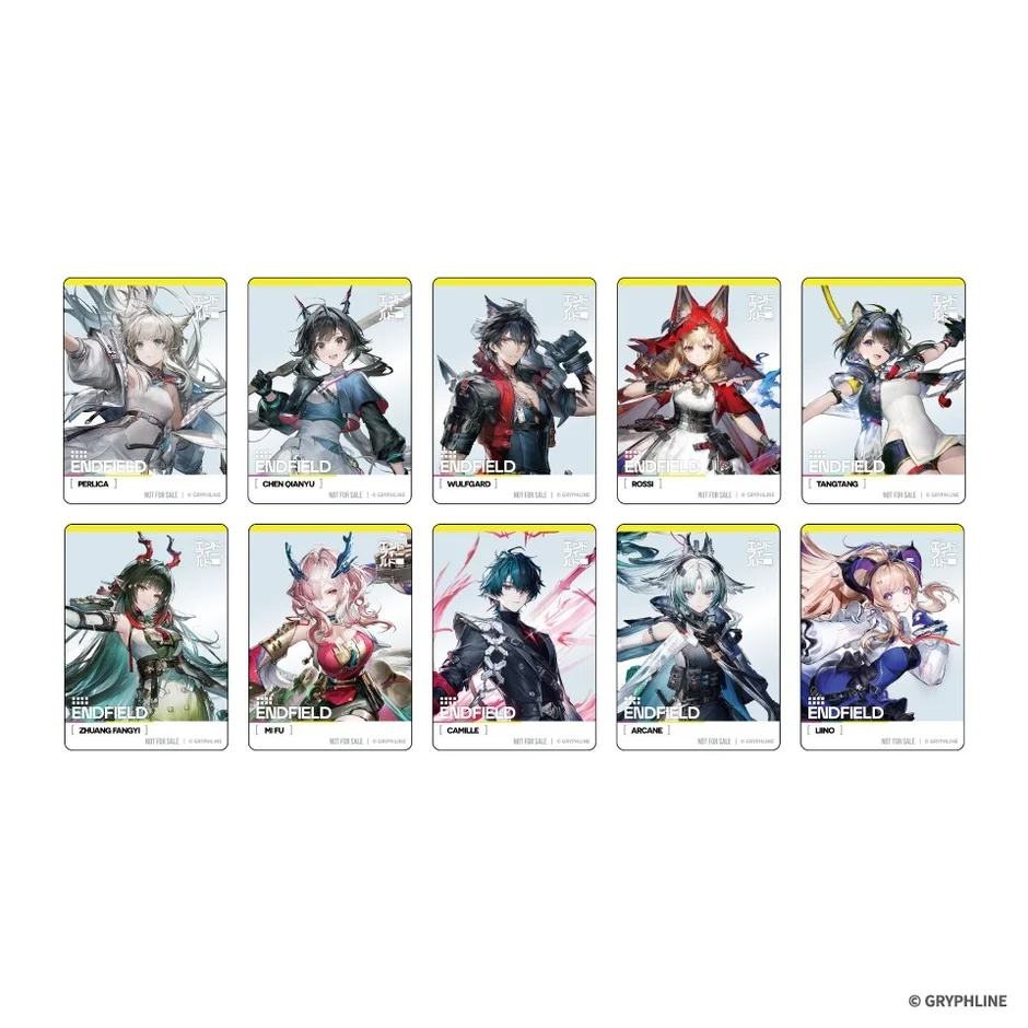 『アークナイツ：エンドフィールド』のキャラクターが描かれた10枚のトレーディングカードのセット