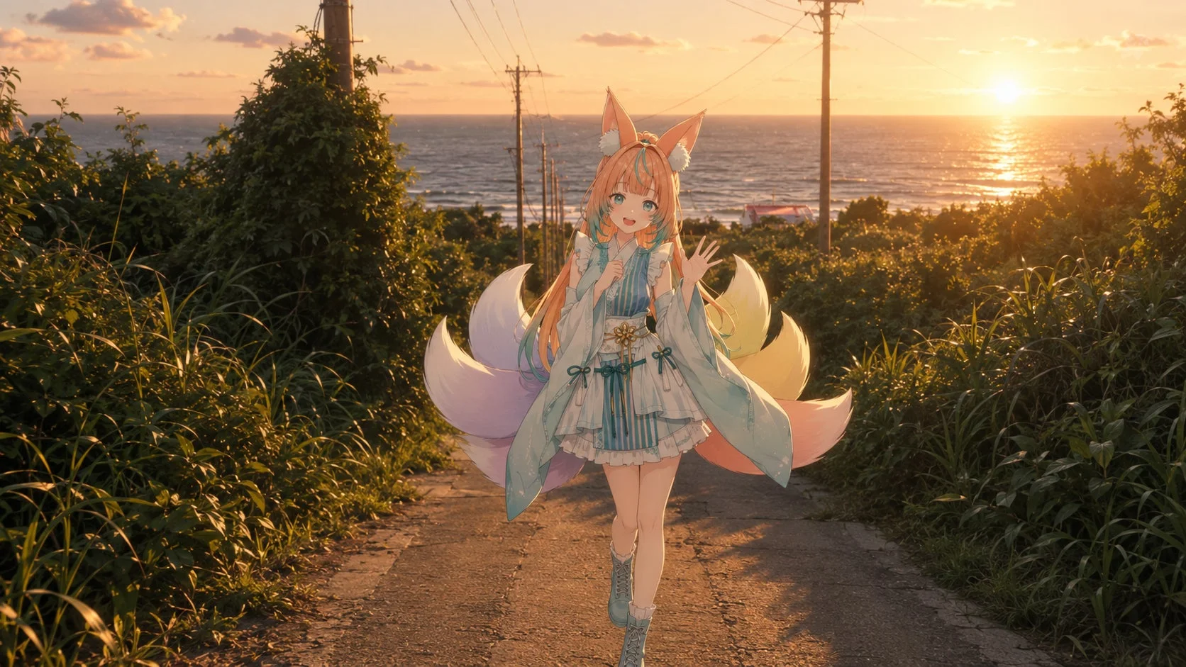 夕焼けの狐耳キャラ