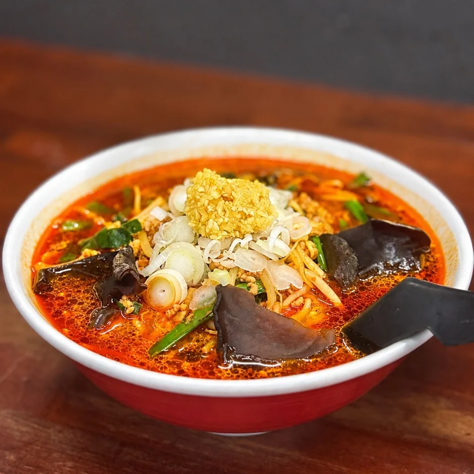 赤いスープが特徴的なラーメン