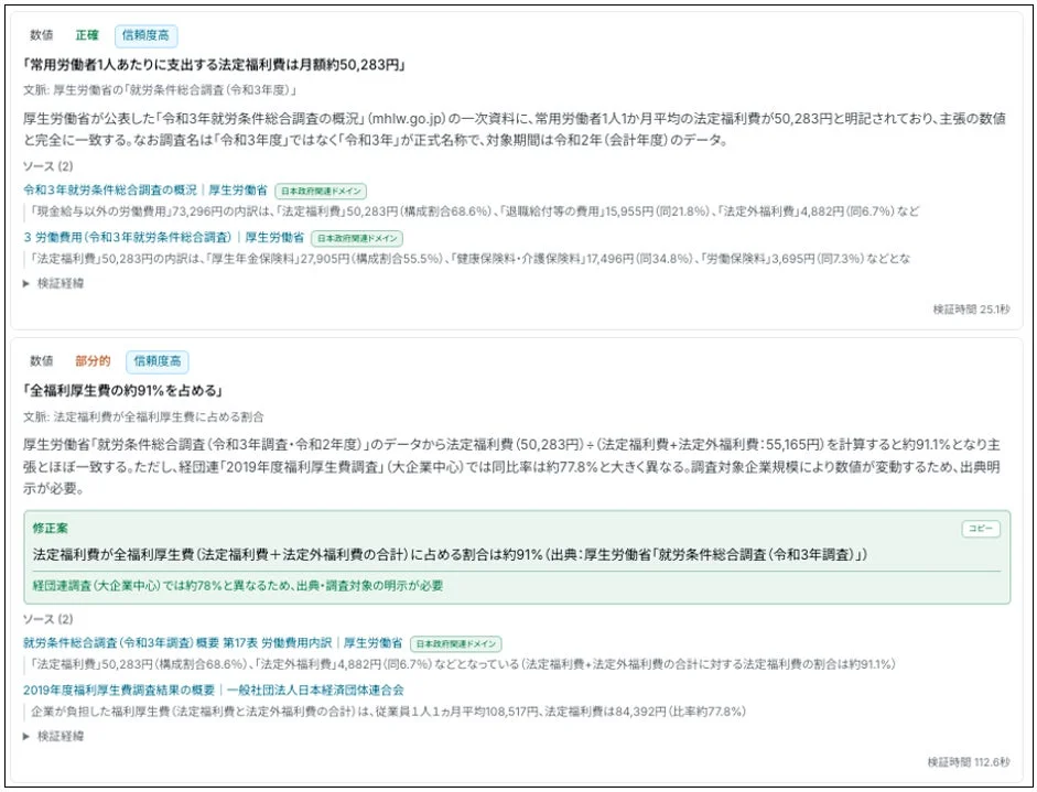 ファクトチェック機能の画面