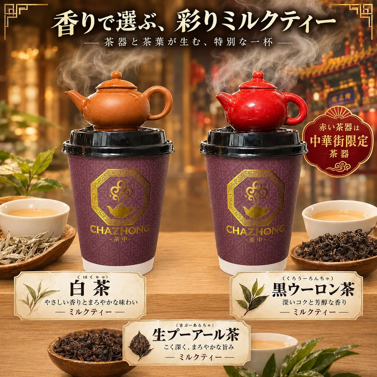 CHAZHONGのミルクティーメニュー