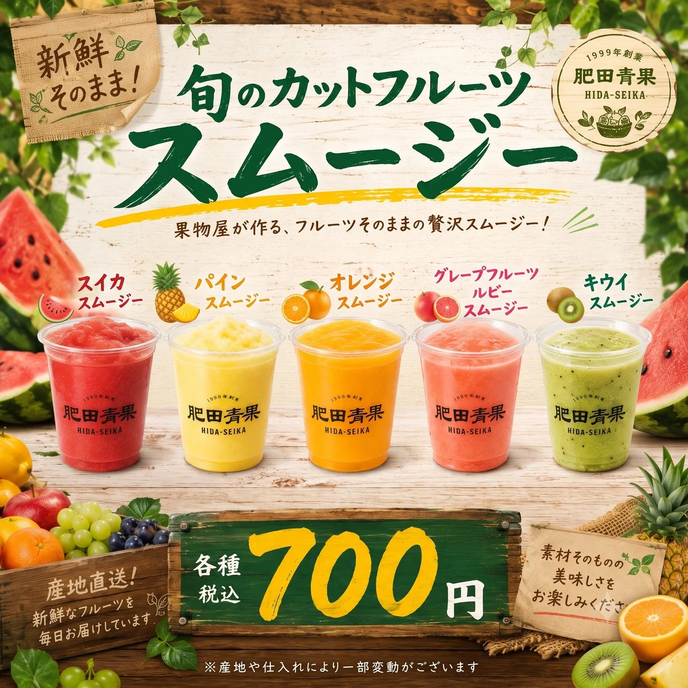 肥田青果のフルーツスムージーメニュー