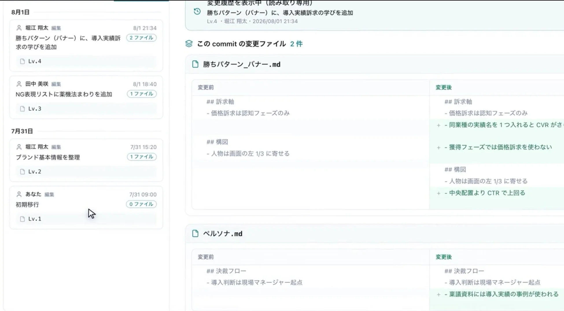 変更履歴を表示中