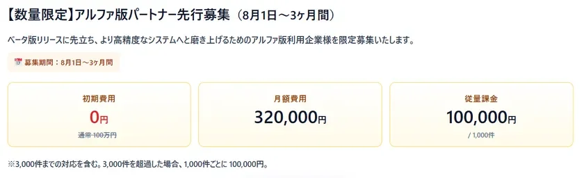 【数量限定】アルファ版パートナー先行募集