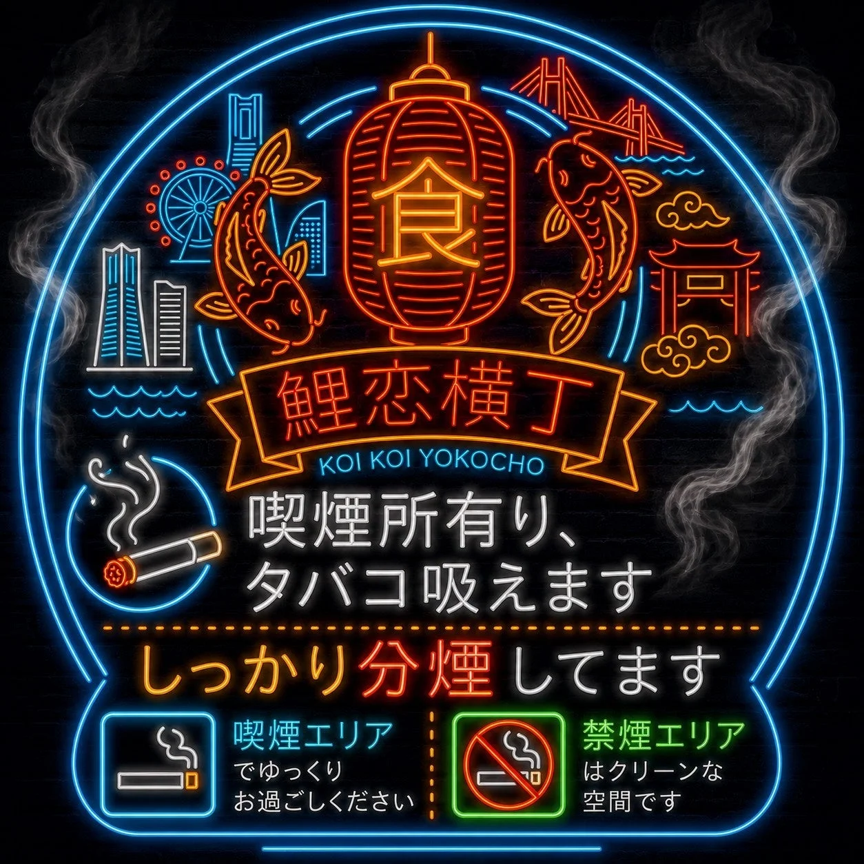 分煙を知らせるネオンサイン